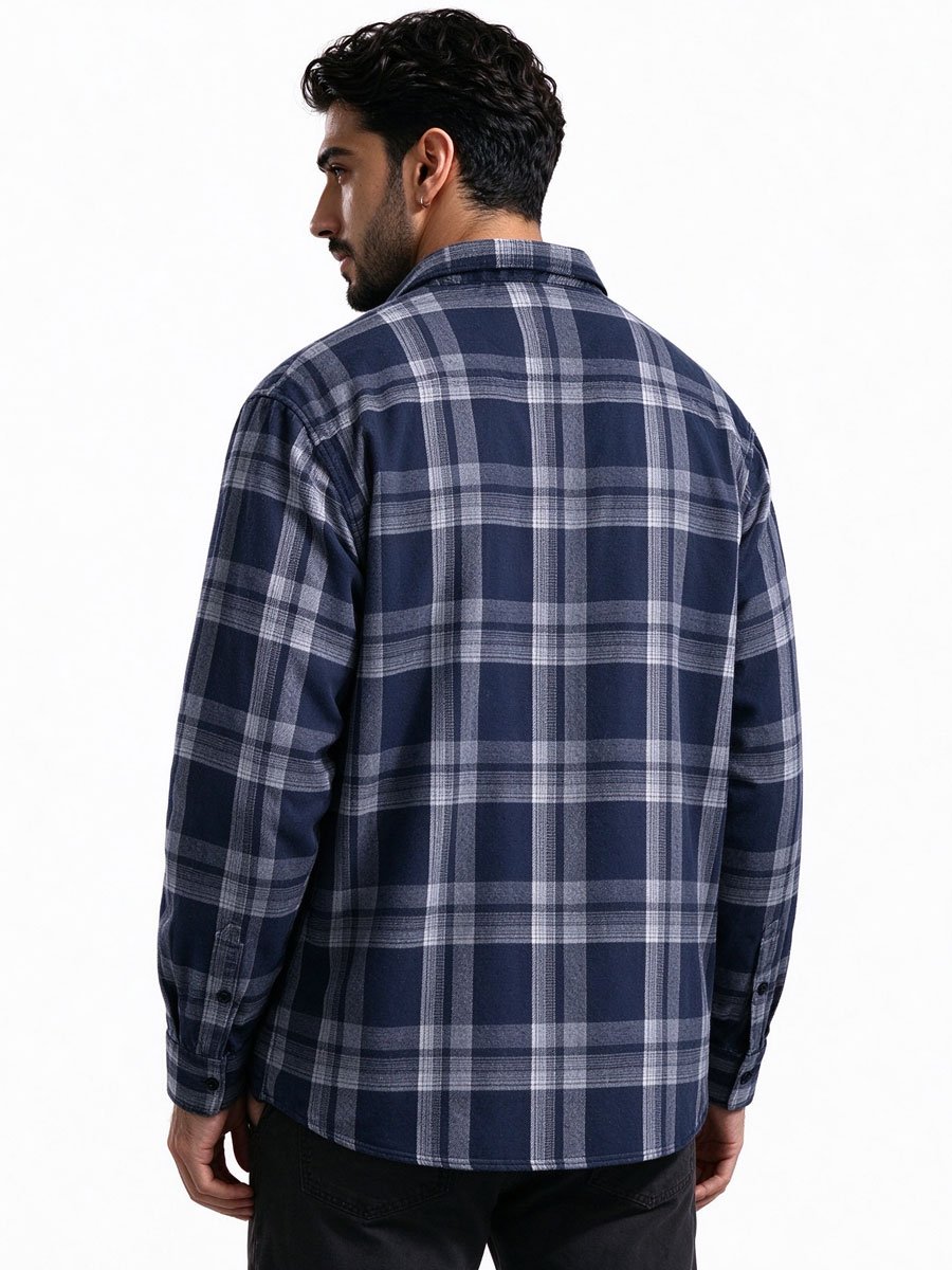 Navy Blue Checked Regular Shirt