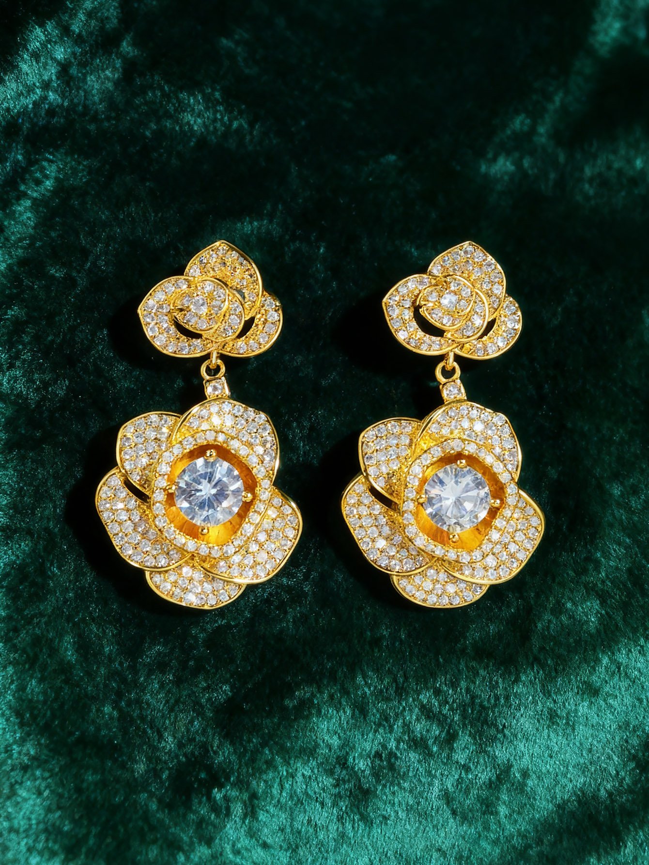 Gold Flower Danglers Earrings