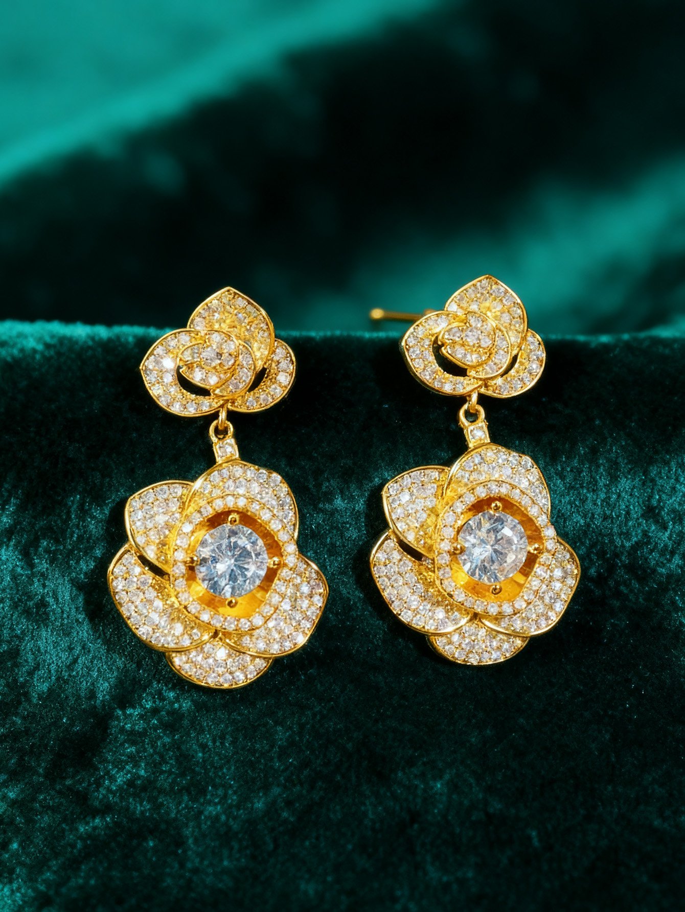 Gold Flower Danglers Earrings