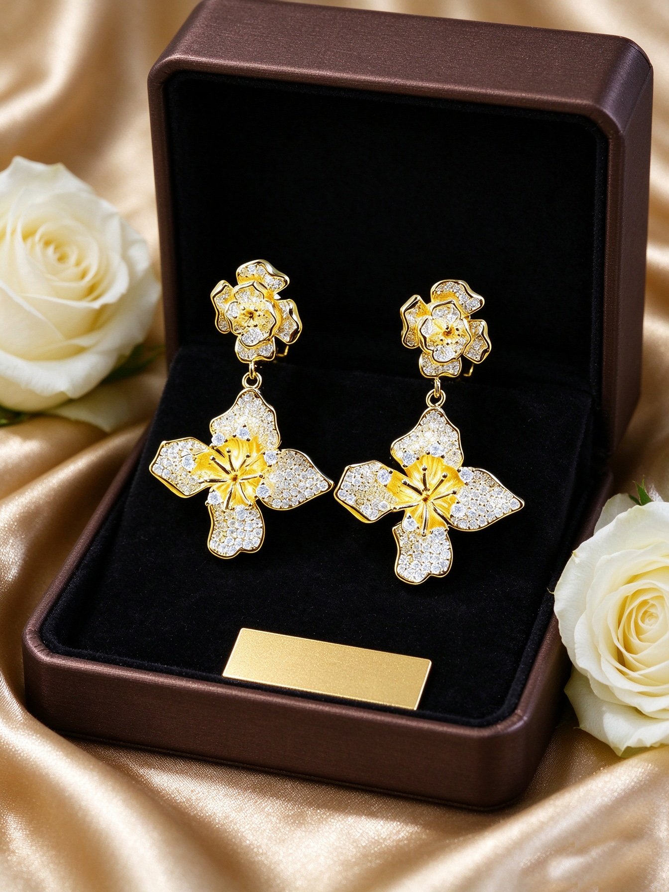 Gold Flower Danglers Earrings