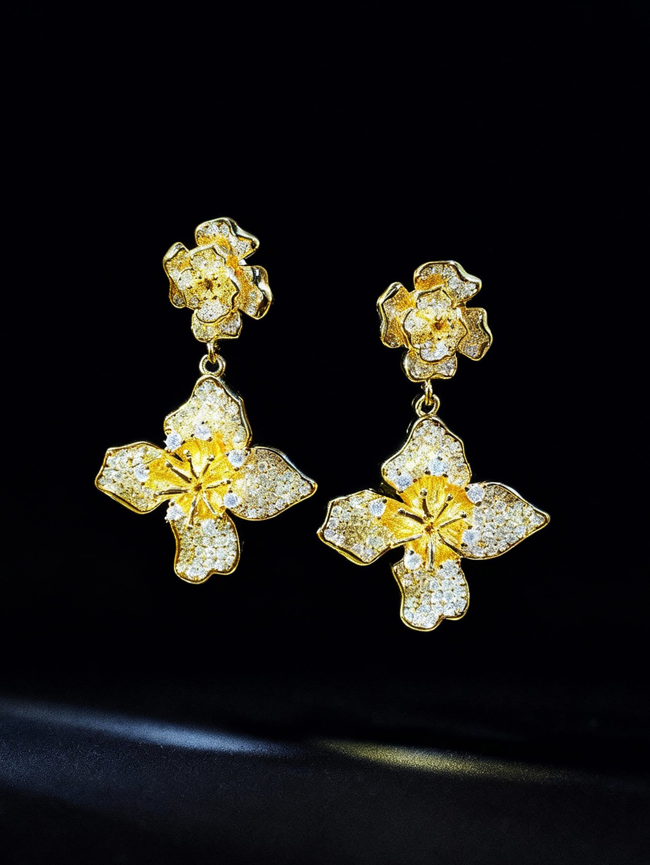 Gold Flower Danglers Earrings