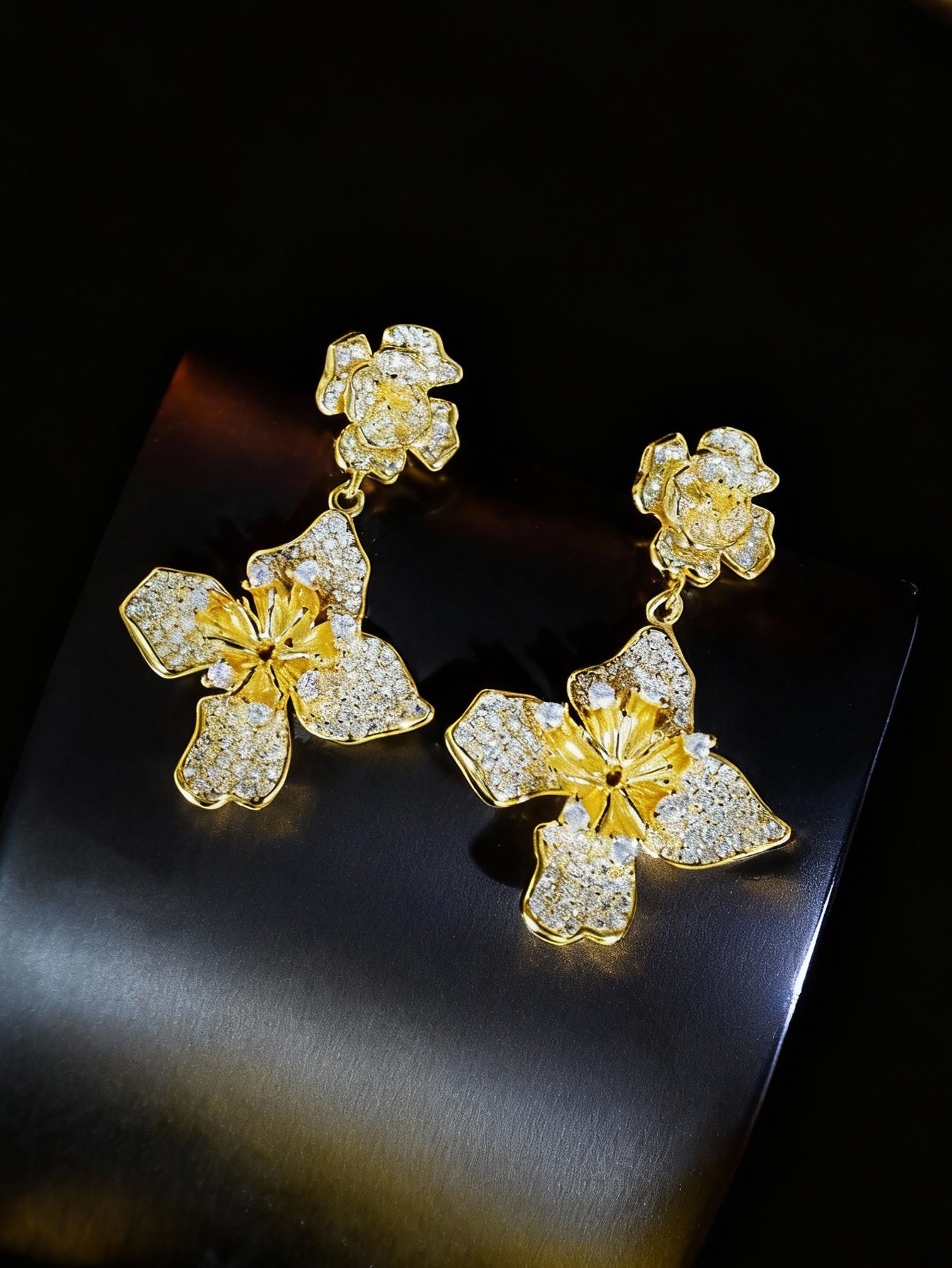 Gold Flower Danglers Earrings