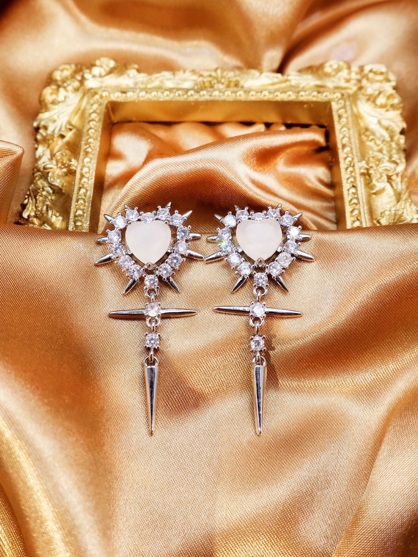 Silver Heart Danglers Earrings