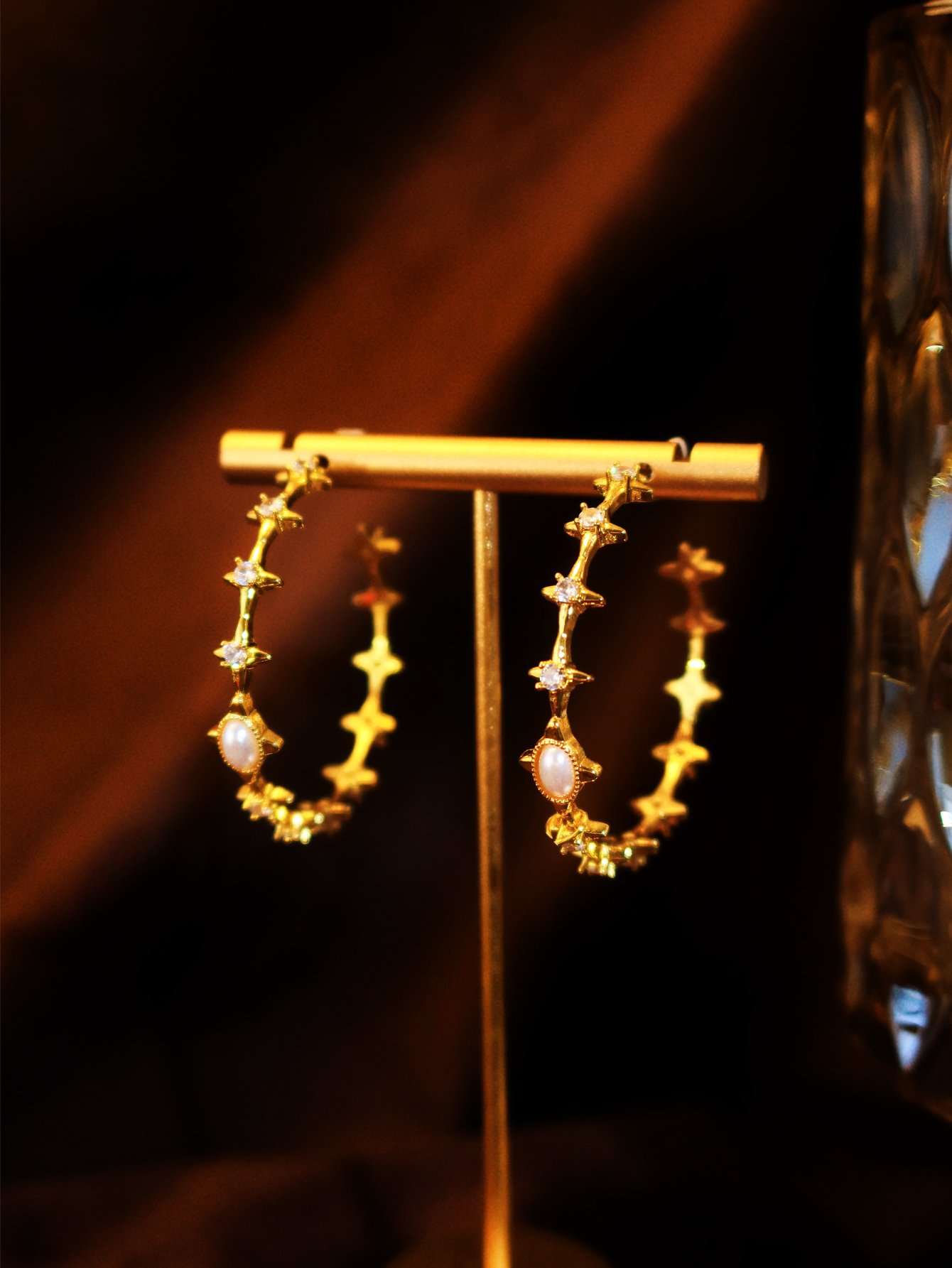 Gold Pearl Hoop Earrings