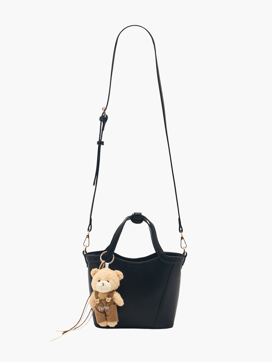Teddy Bear Charm Tote Bag with Detachable Strap