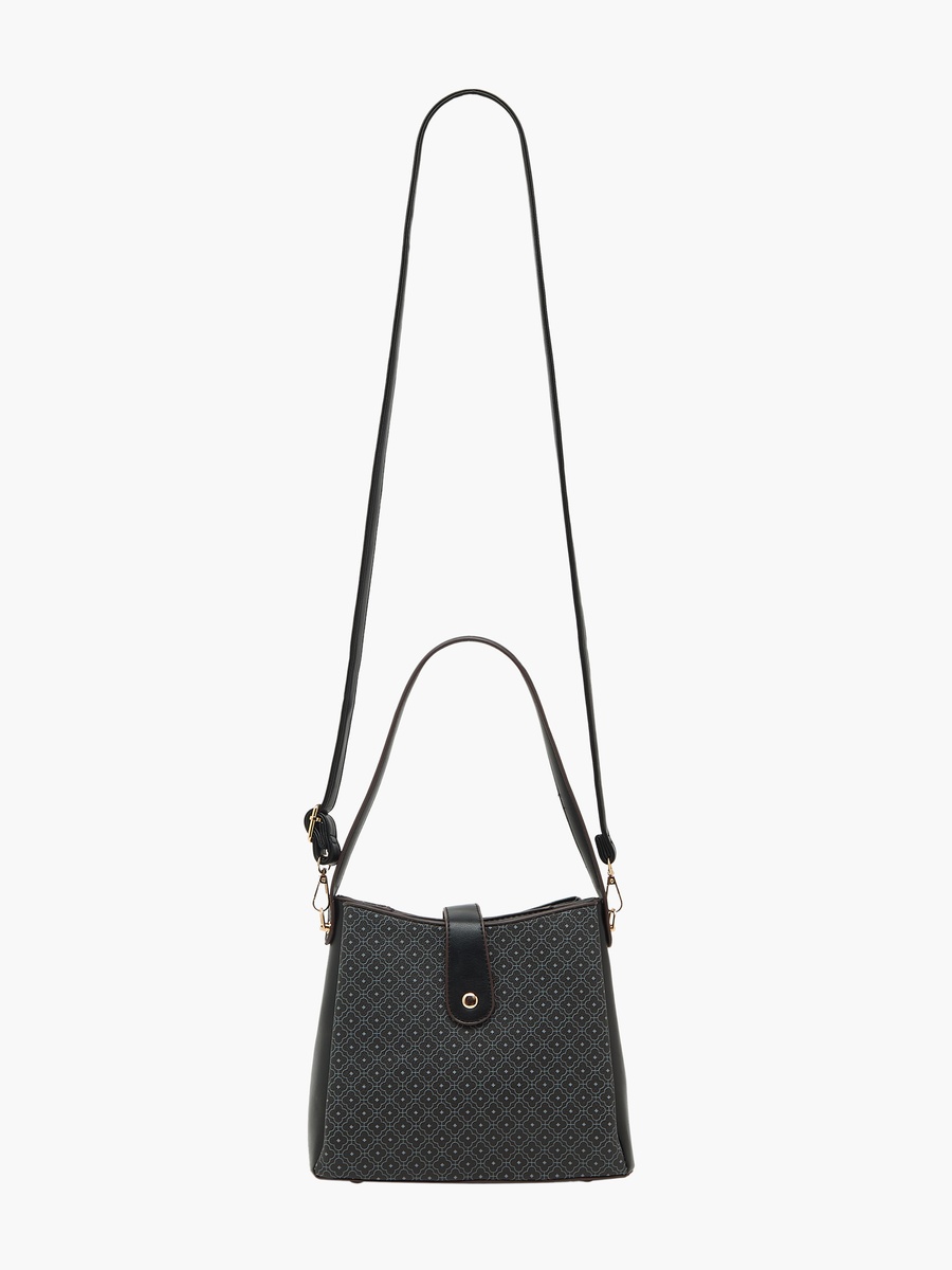 Geometric Print Tote Bag with Detachable Strap