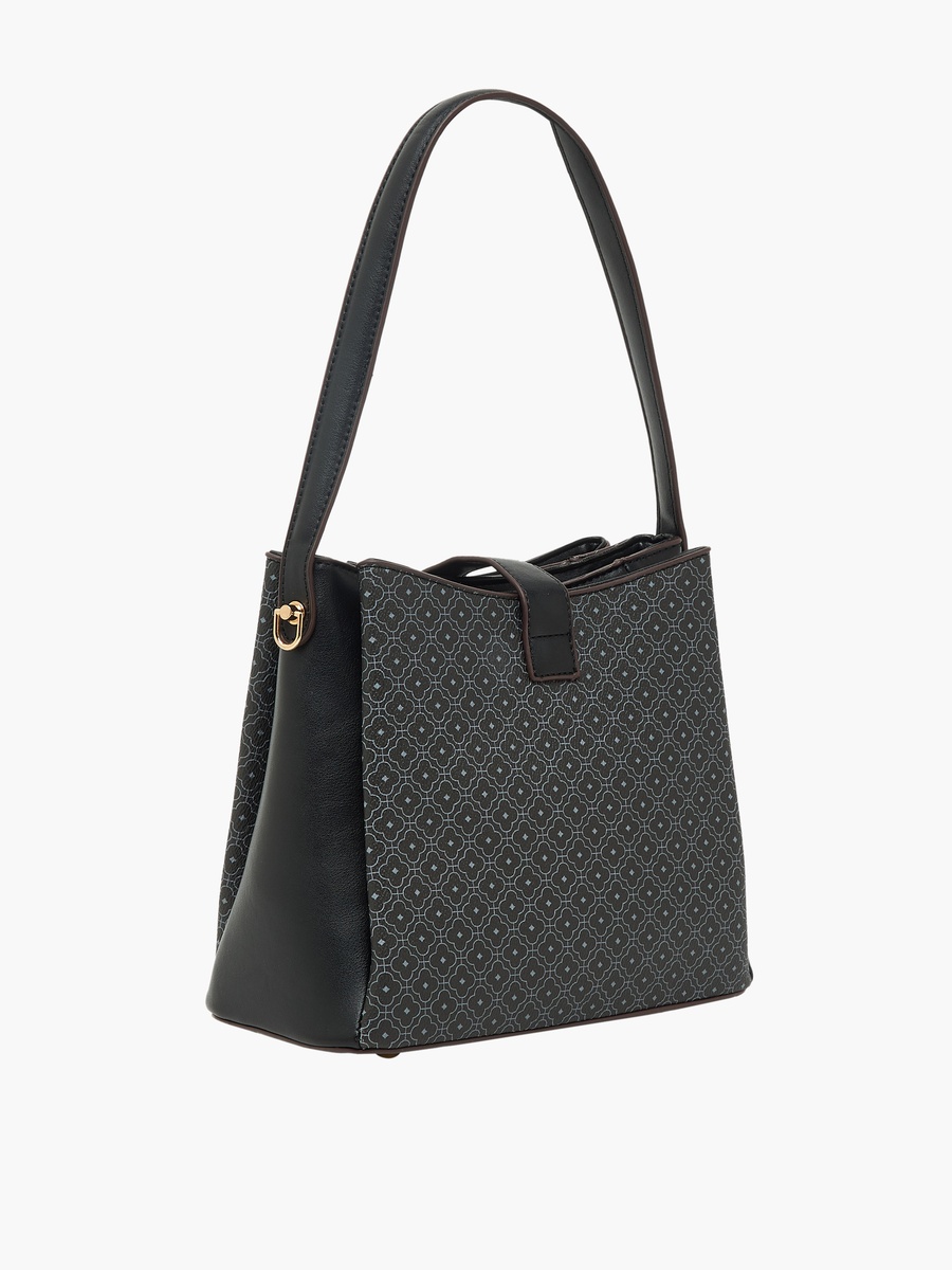 Geometric Print Tote Bag with Detachable Strap