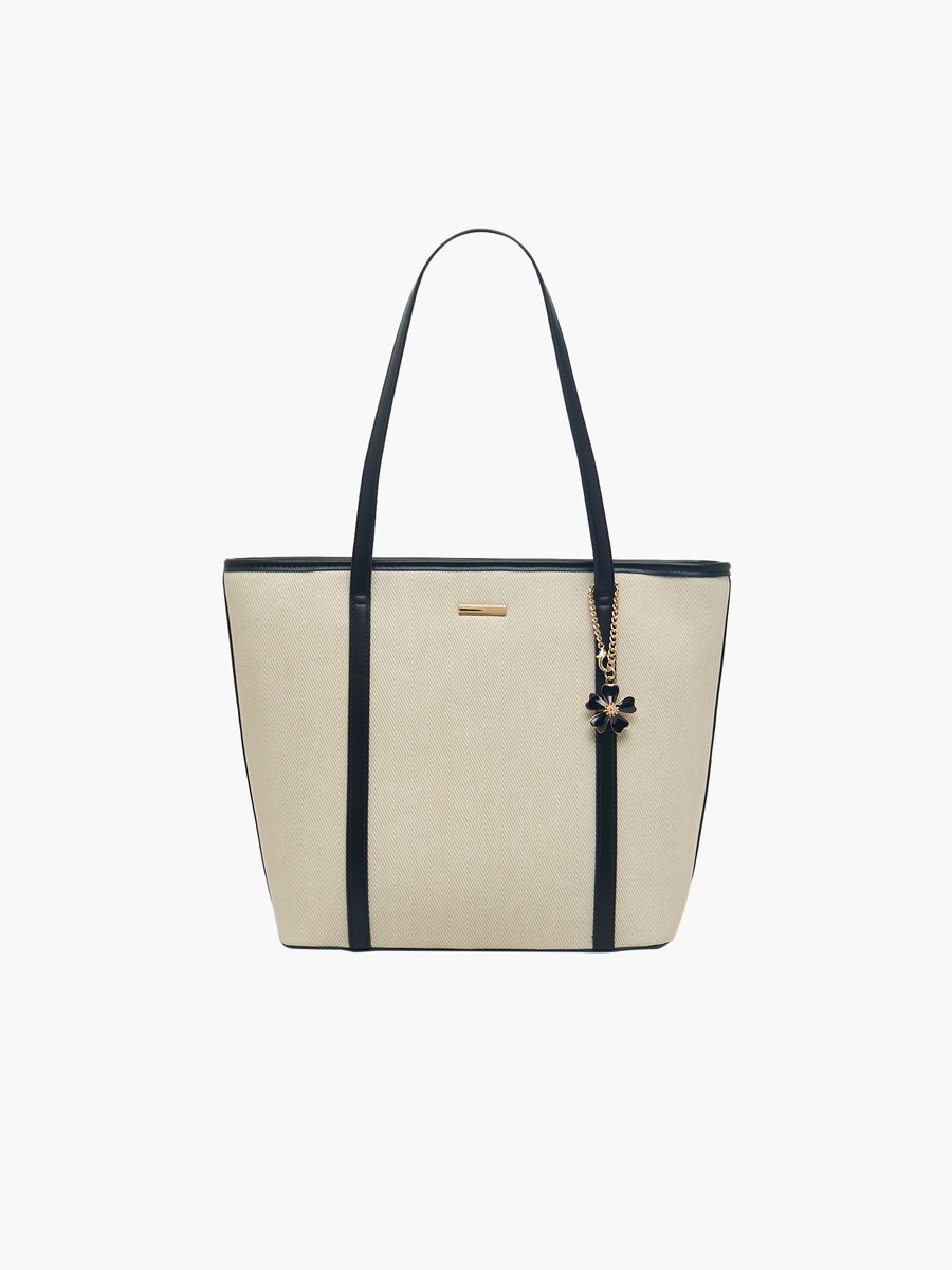 Textured Tote Bag with Charm