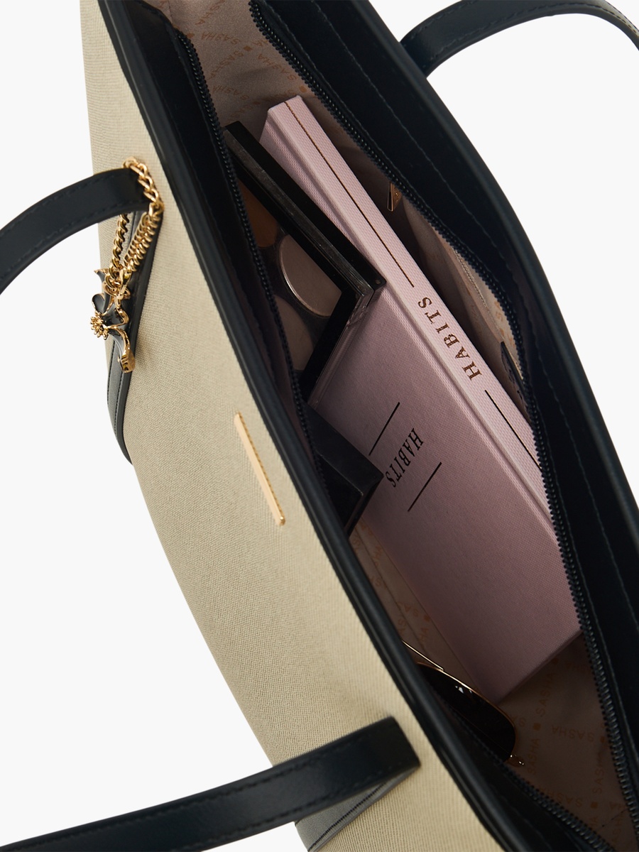 Textured Tote Bag with Charm
