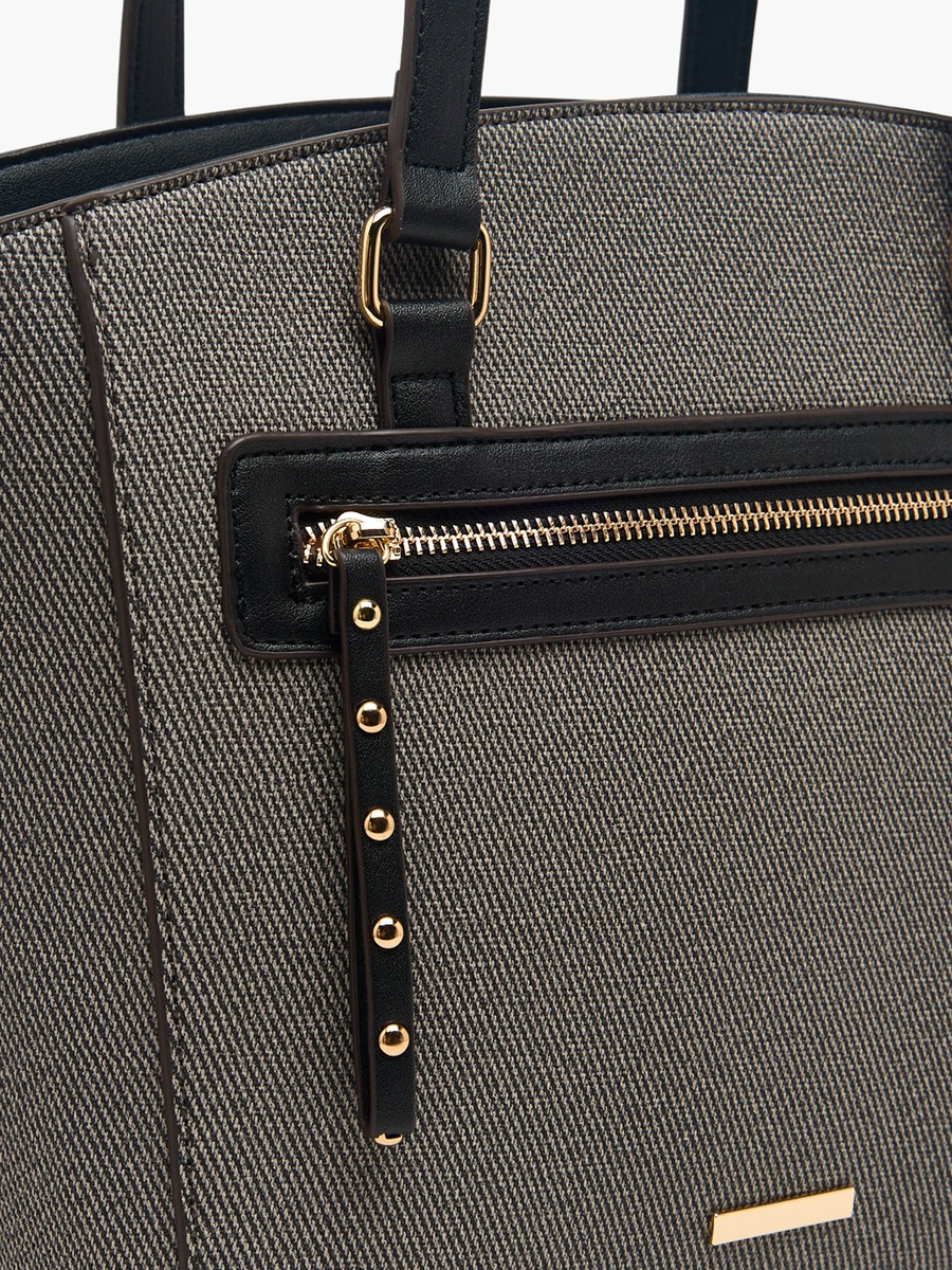 Textured Tote Bag with Zip Closure