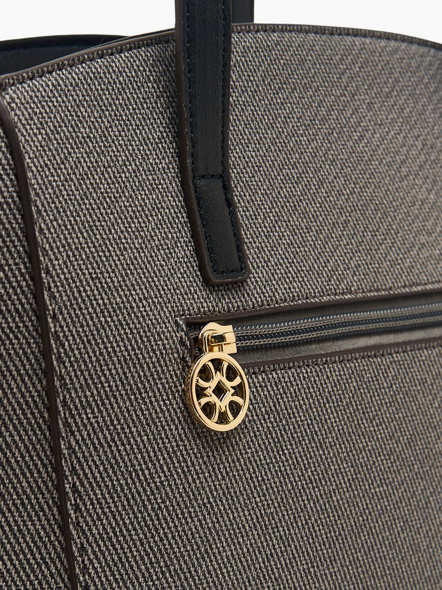 Textured Tote Bag with Zip Closure