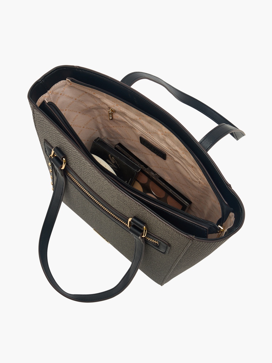 Textured Tote Bag with Zip Closure