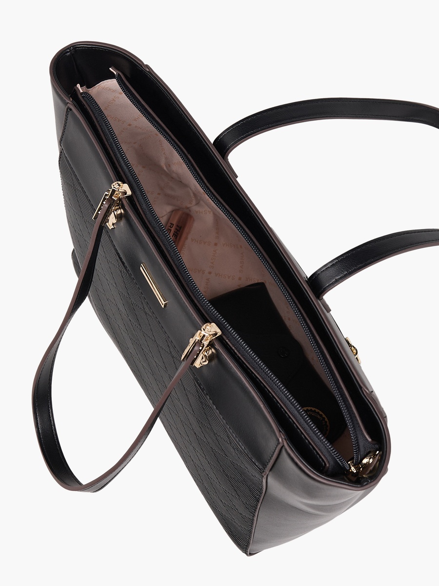 Textured Tote Bag with Zip Closure