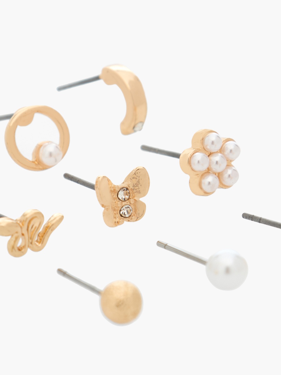 Pack of 9 Gold Tone Assorted Stud Earrings with Pushback Closure