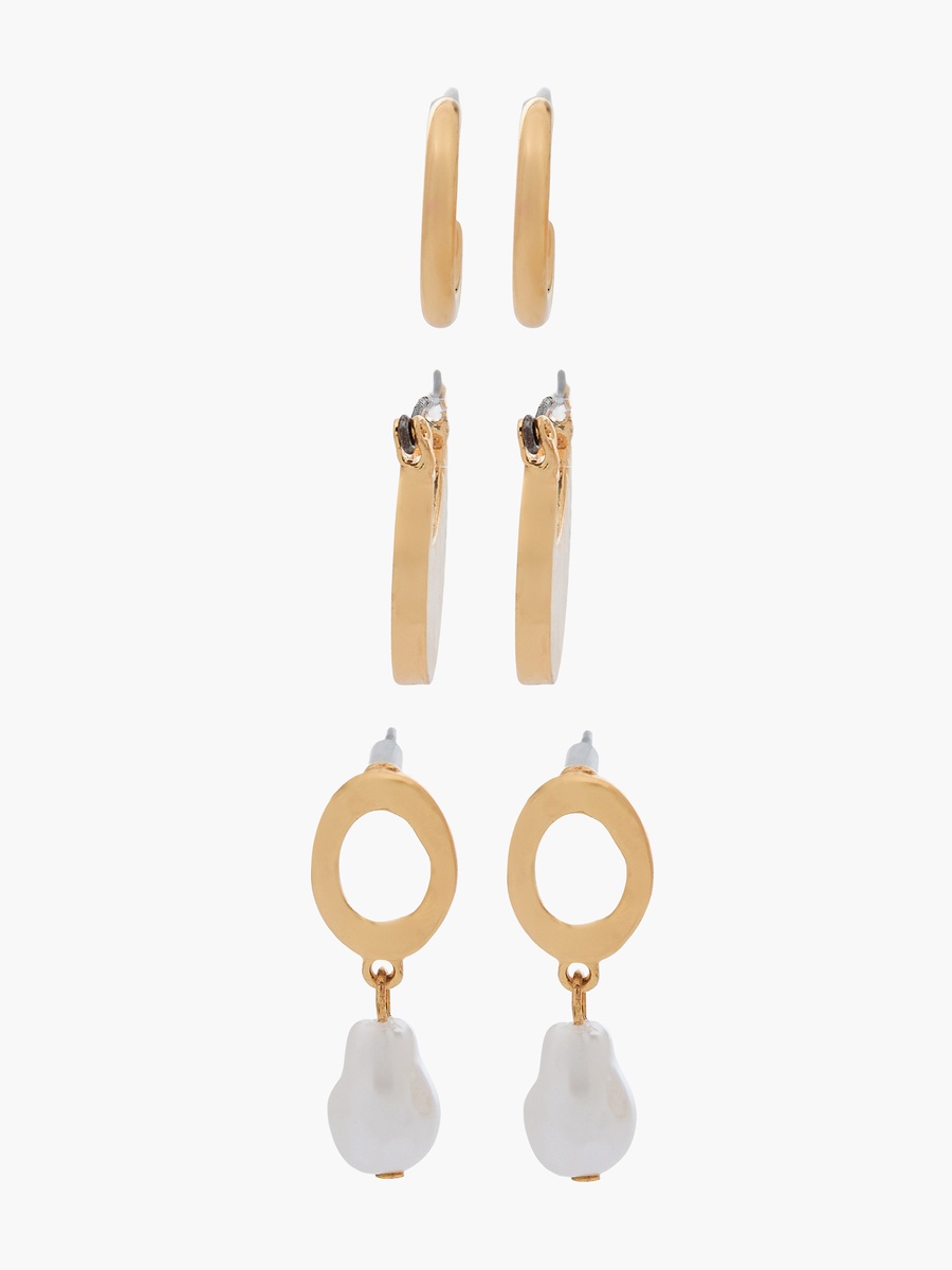 Pack of 3 Gold Tone Assorted Hoop Earrings with Pushback Closure
