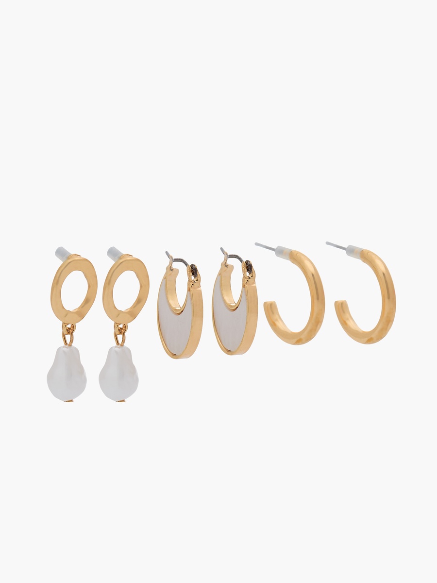 Pack of 3 Gold Tone Assorted Hoop Earrings with Pushback Closure