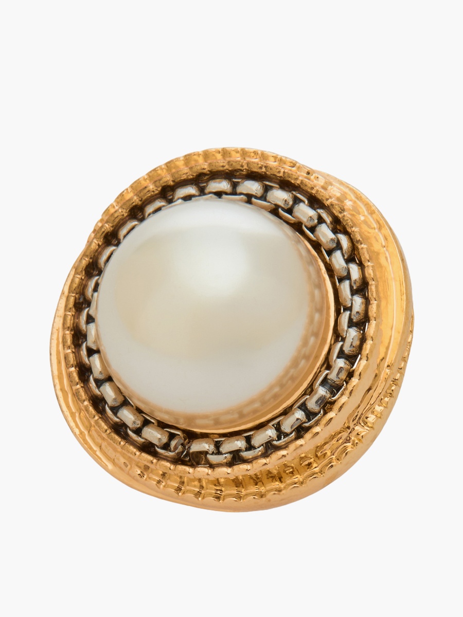 Gold Tone Pearl Stud Earrings with Pushback Closure