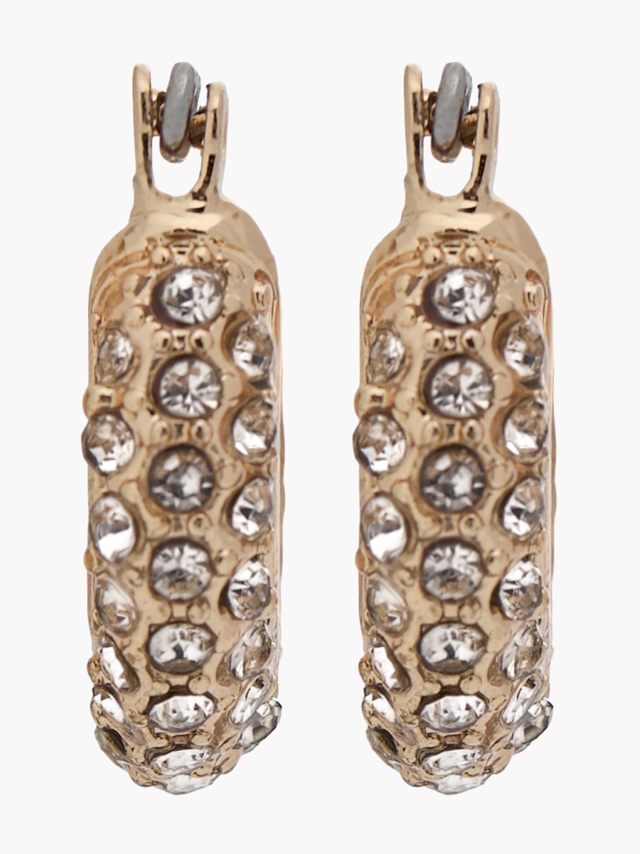 Gold Tone Embellished Hoop Earrings with Hinged Closure