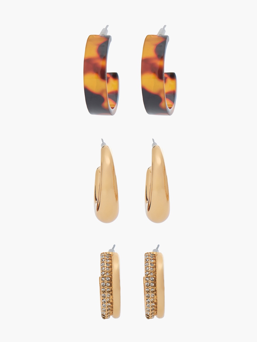 Pack of 3 Gold Tone Assorted Hoop Earrings with Pushback Closure