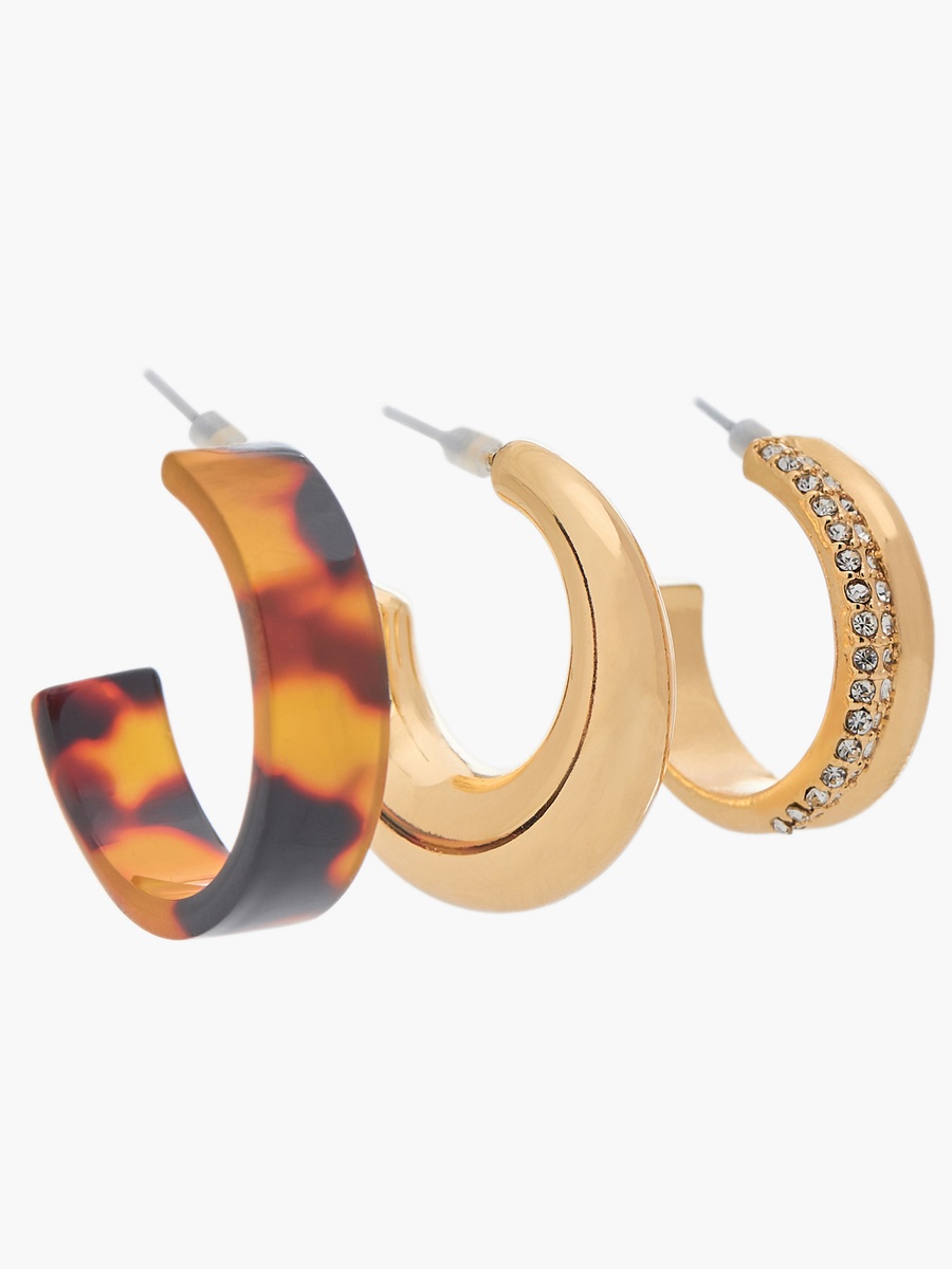 Pack of 3 Gold Tone Assorted Hoop Earrings with Pushback Closure