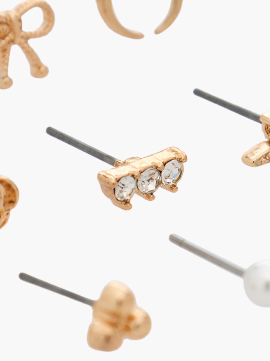 Pack of 9 Gold Tone Embellished Stud Earrings with Pushback Closure