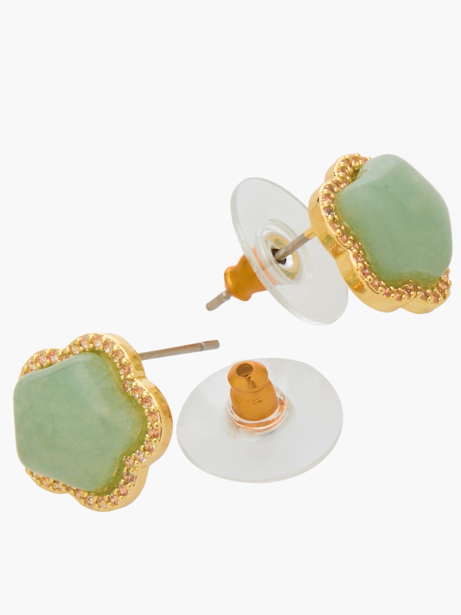 Floral Design Metallic Stud Earrings with Pushback Closure