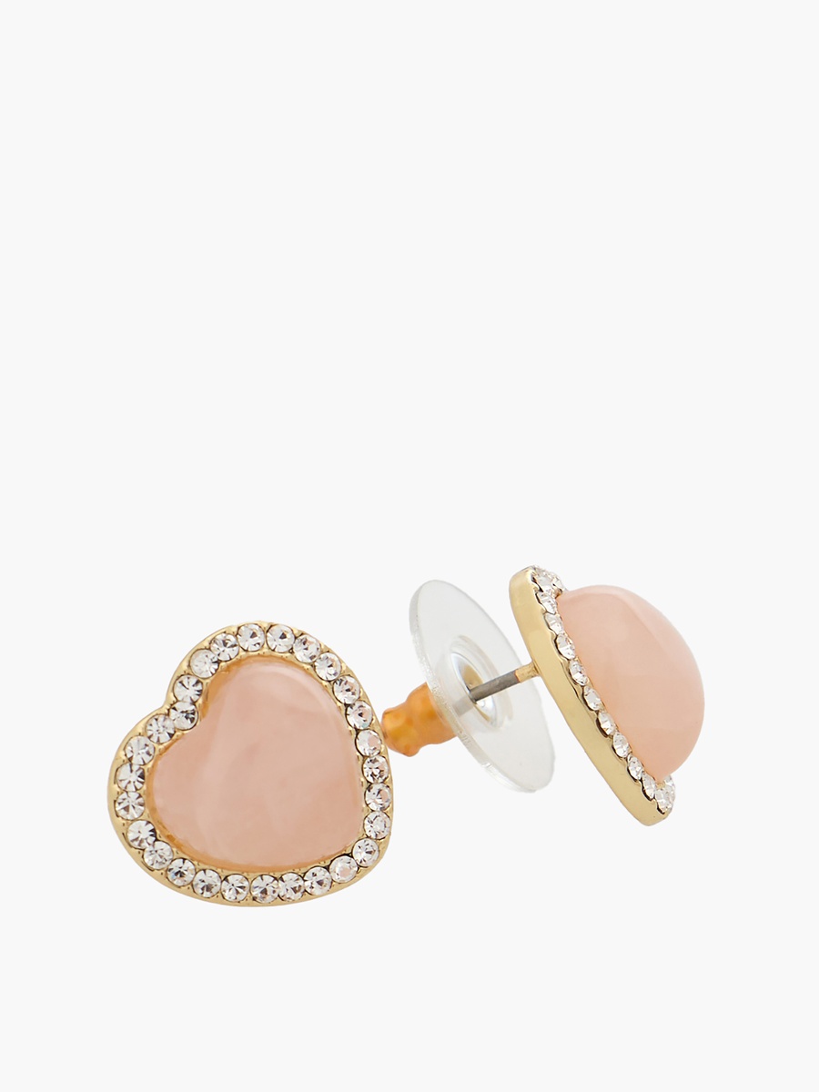 Gold Tone Embellished Stud Earrings with Pushback Closure