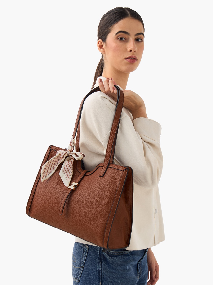Tom Textured Tote Bag with Scarf Detail