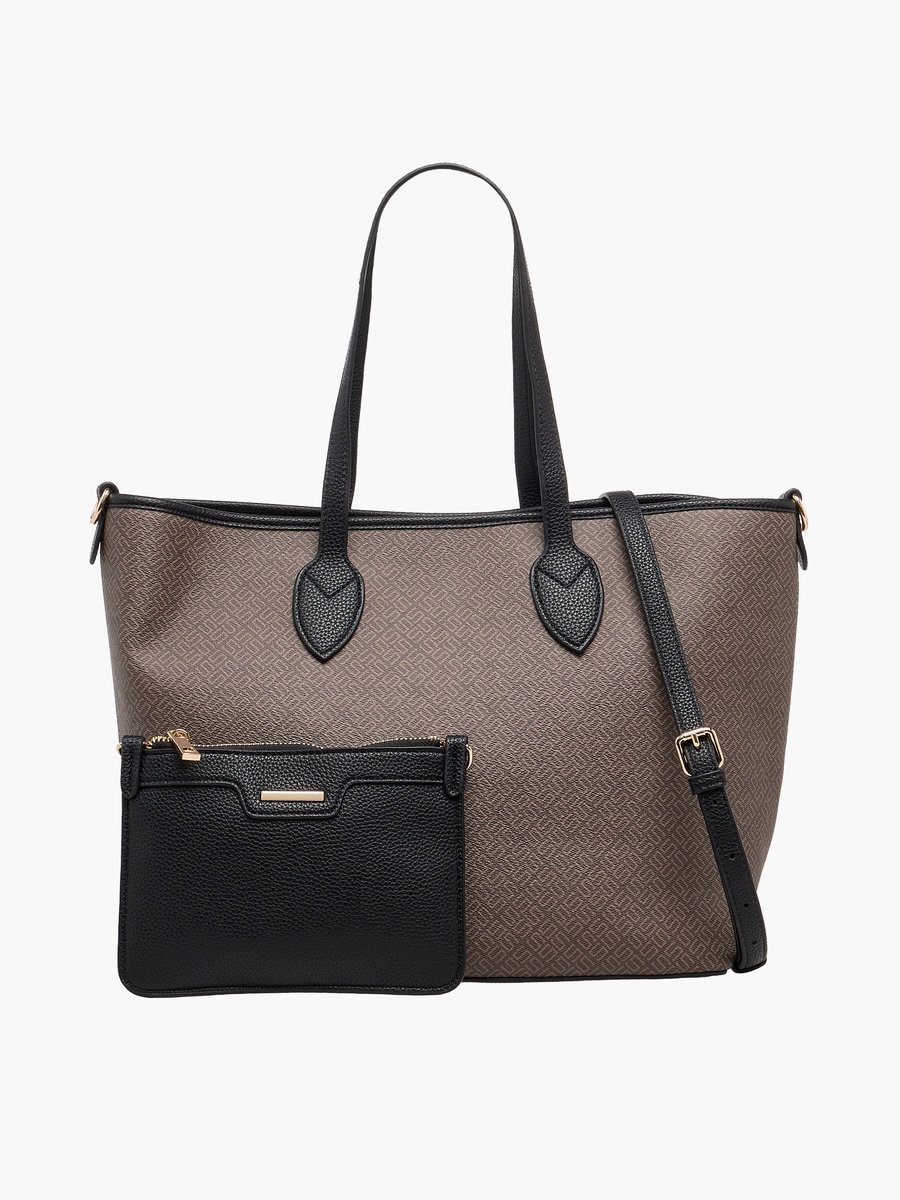 Monogram Print Tote Bag with Pouch