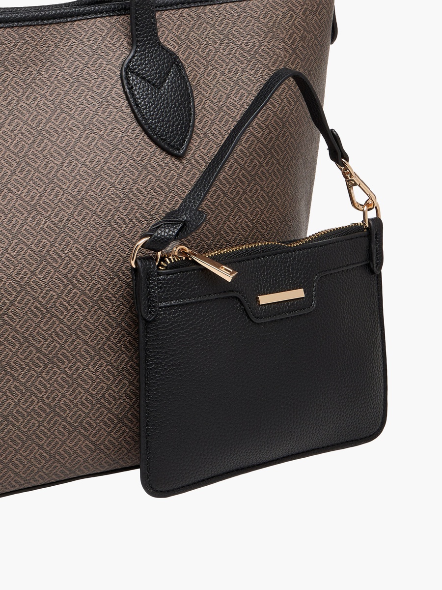 Monogram Print Tote Bag with Pouch
