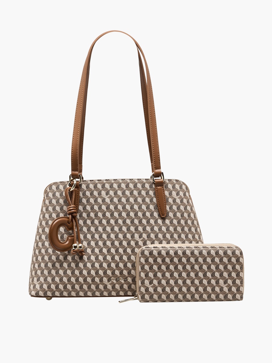 Textured Tote Bag with Wallet