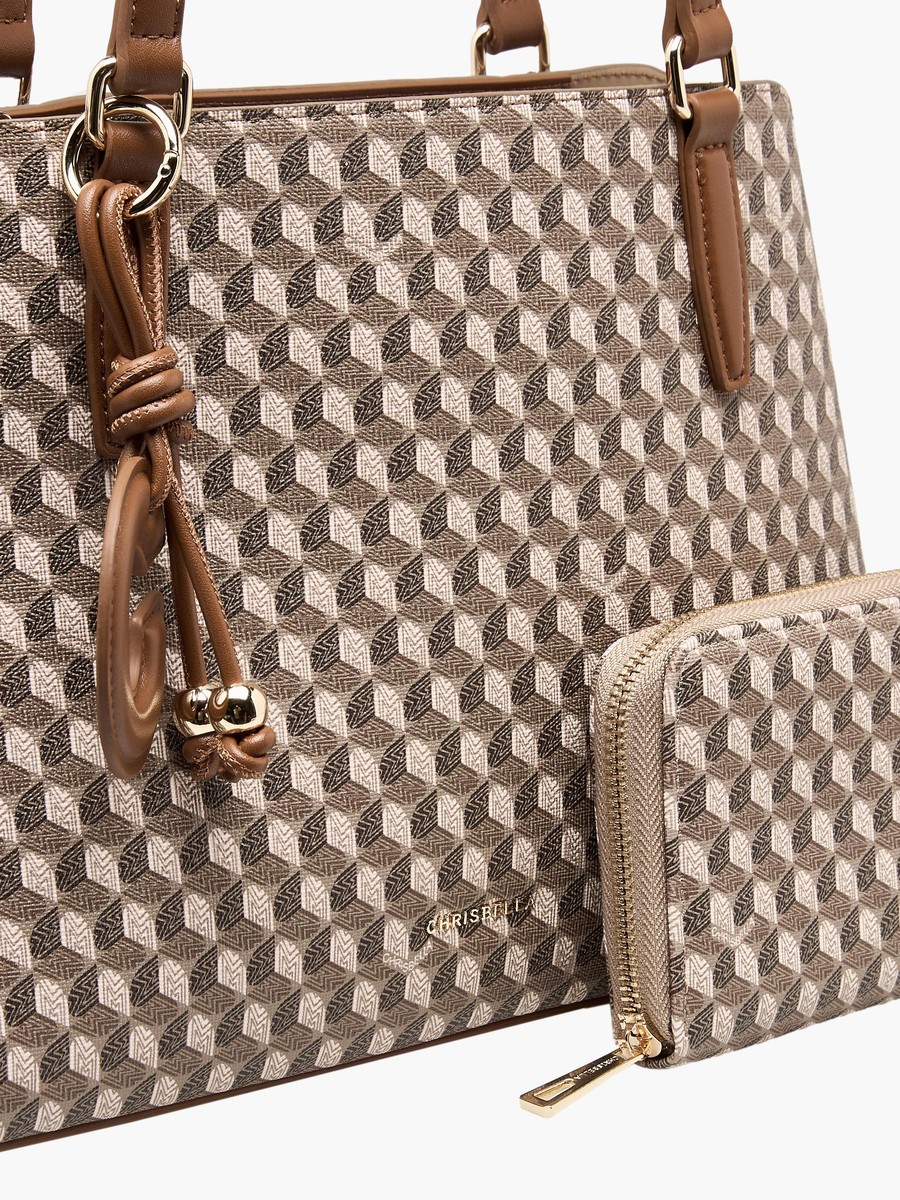 Textured Tote Bag with Wallet