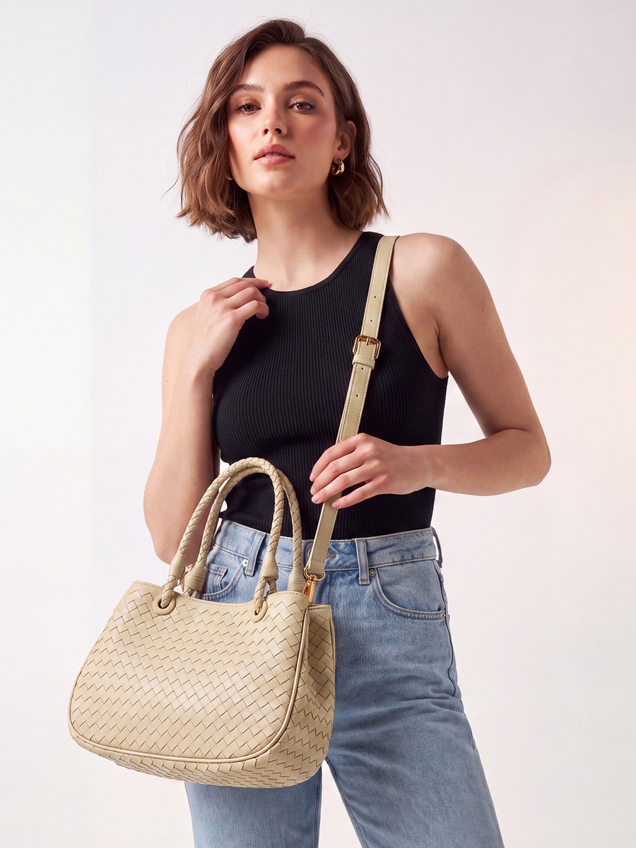 Woven Tote Bag with Detachable Strap