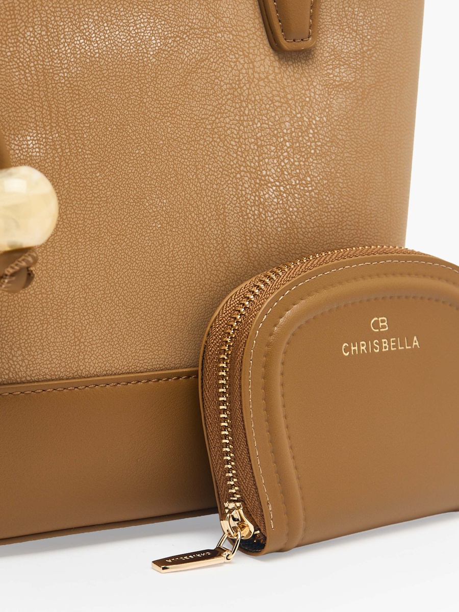Textured Tote Bag with Pouch