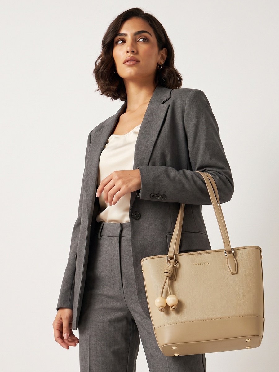 Textured Tote Bag with Pouch