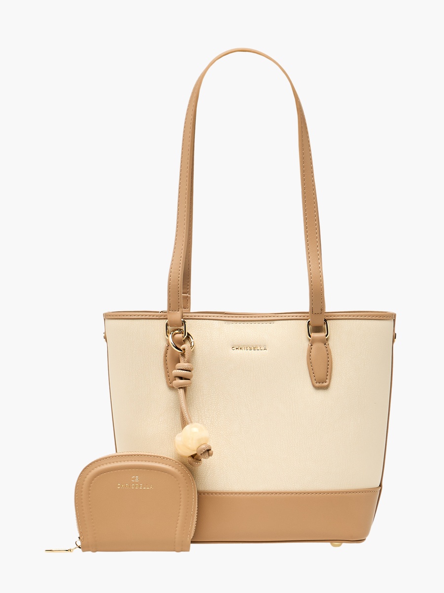 Textured Tote Bag with Pouch