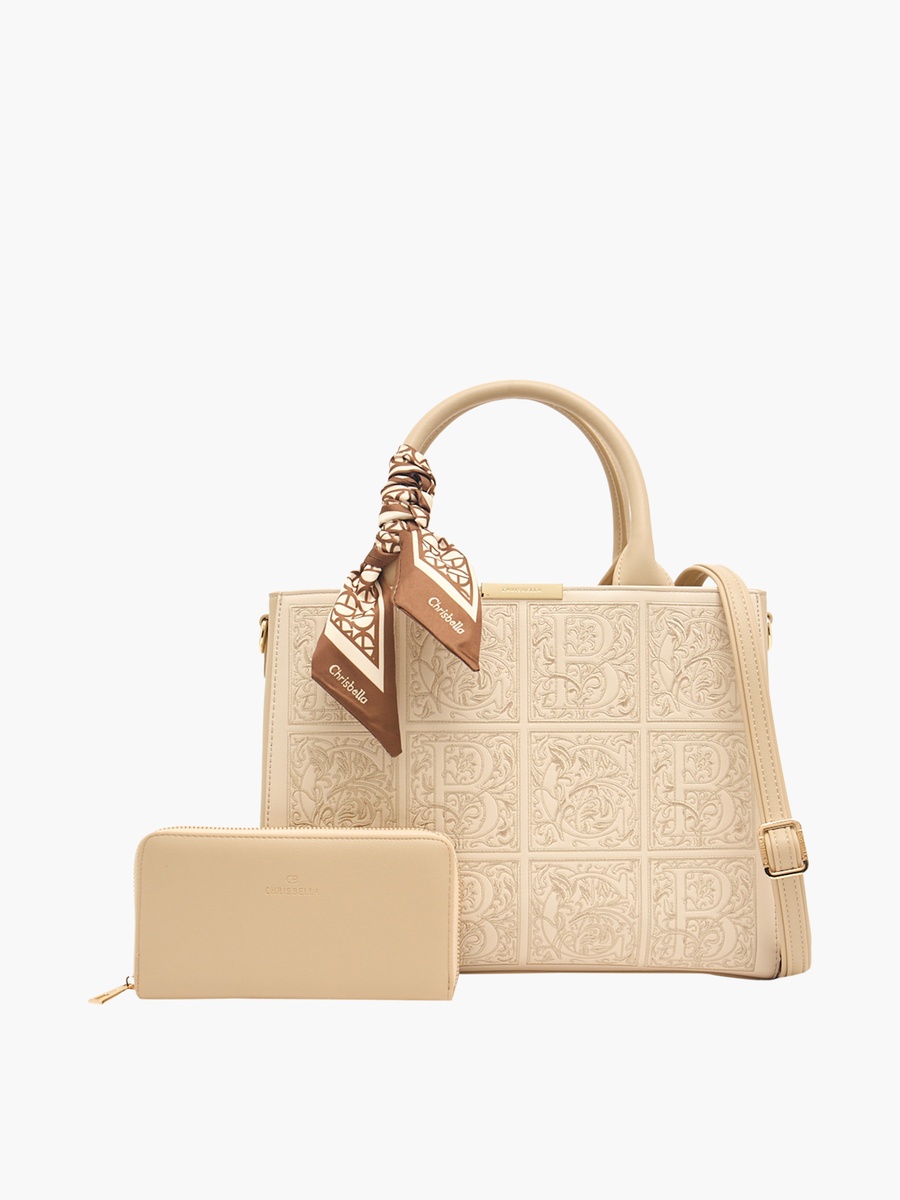 Embossed Tote Bag with Zip Around Wallet