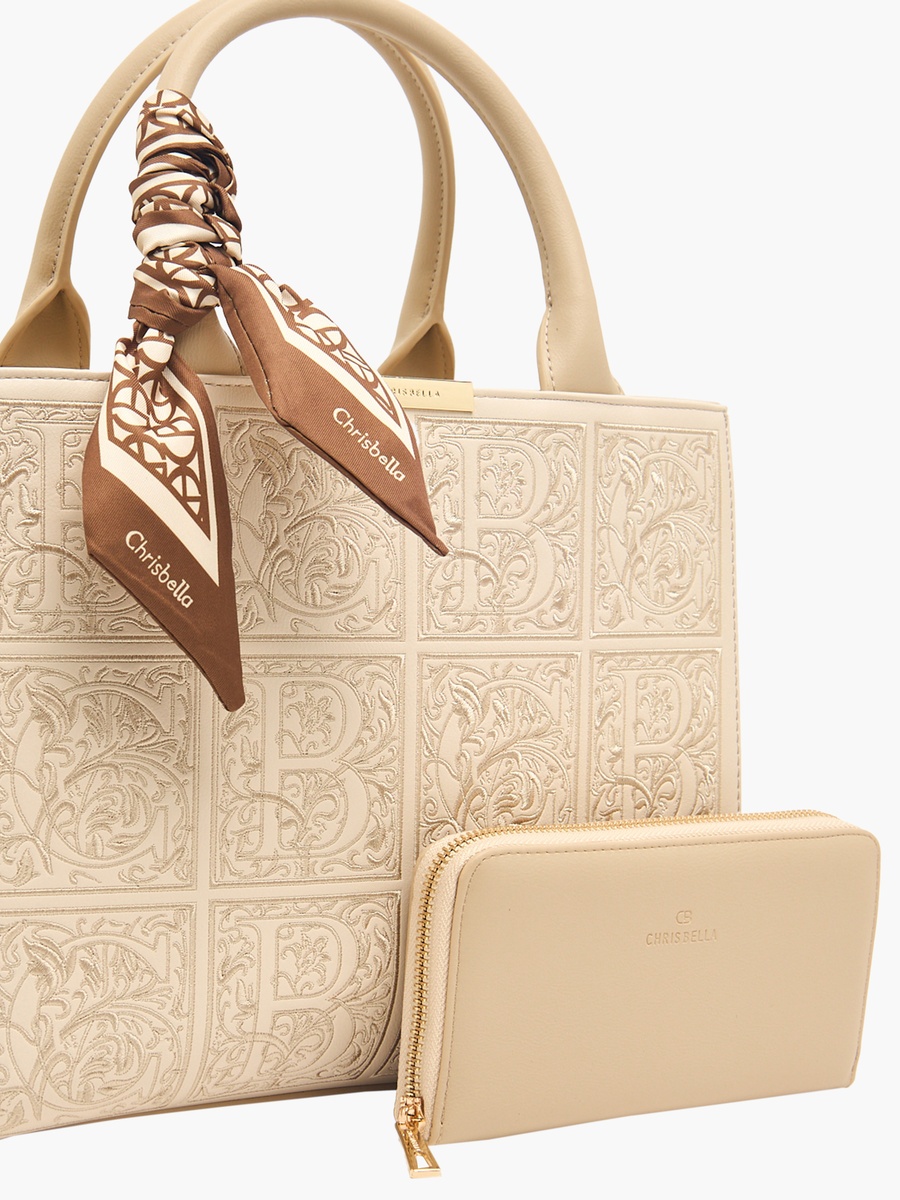 Embossed Tote Bag with Zip Around Wallet