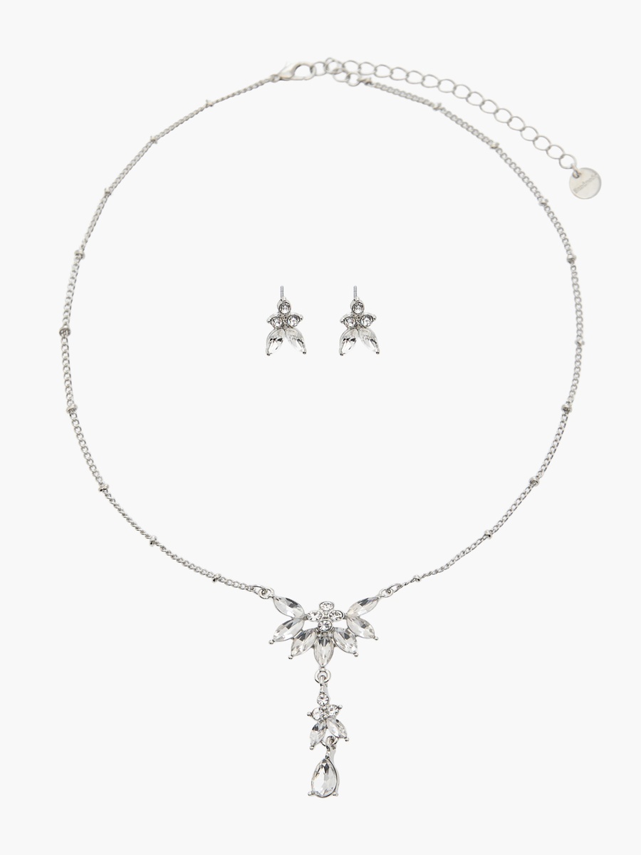 Set of 2 - Floral Embellished Necklace and Earrings