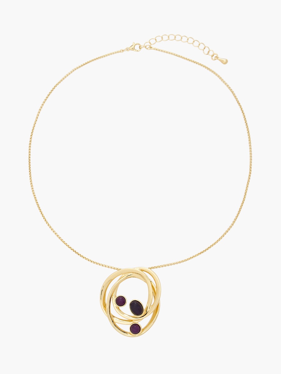 Gold Tone Pendant Necklace with Amythest Stone Embellishment