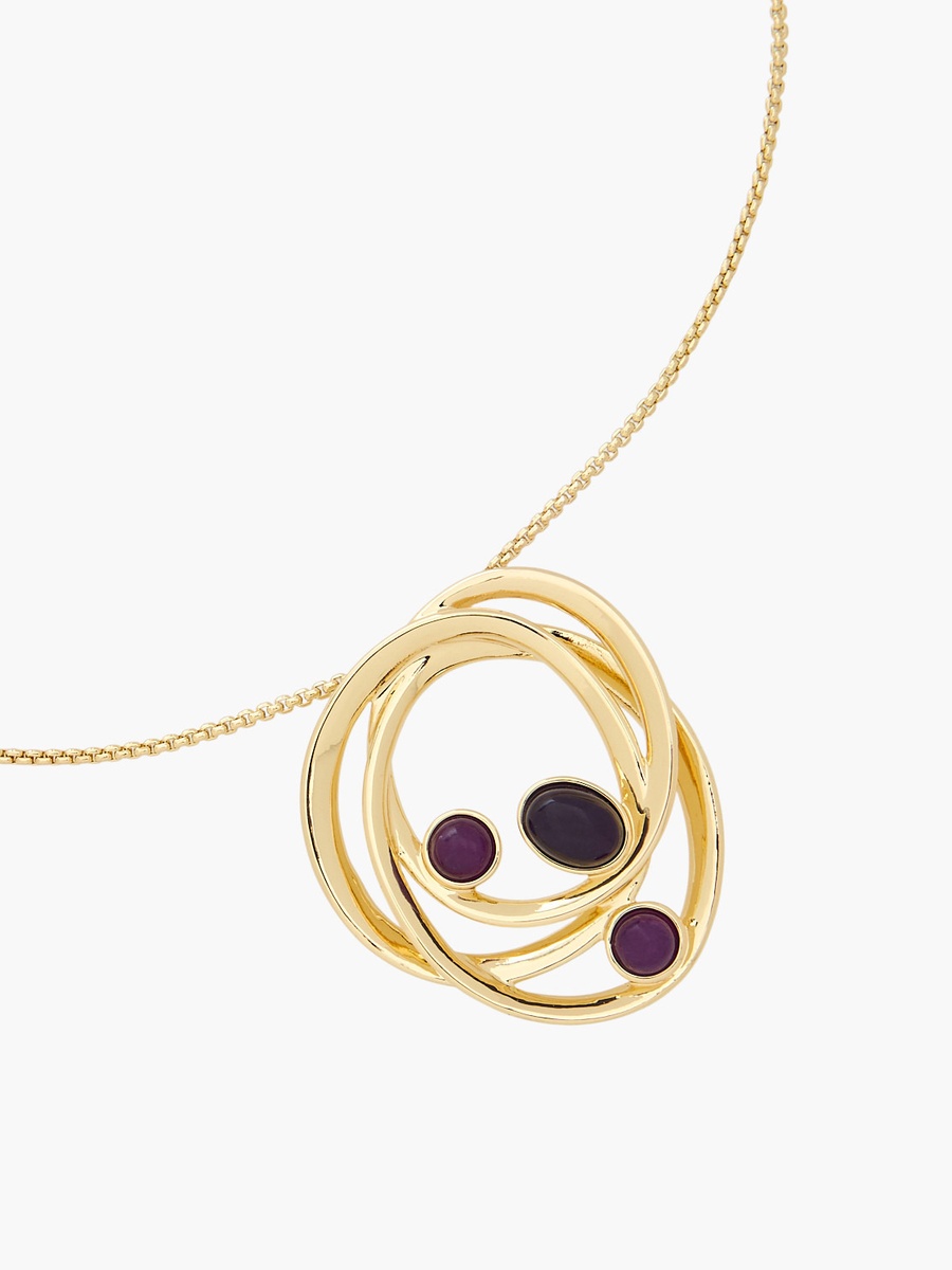 Gold Tone Pendant Necklace with Amythest Stone Embellishment