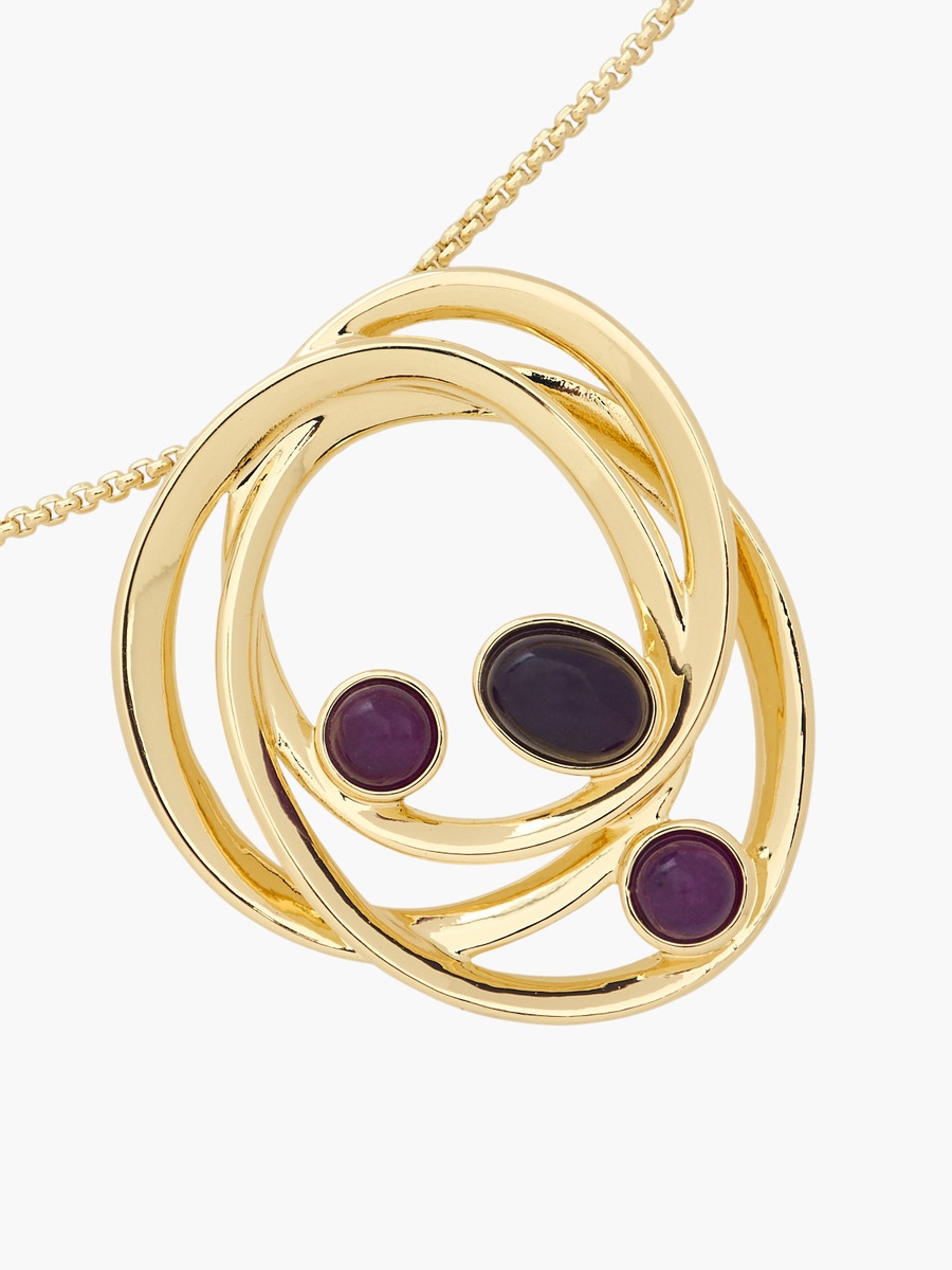 Gold Tone Pendant Necklace with Amythest Stone Embellishment