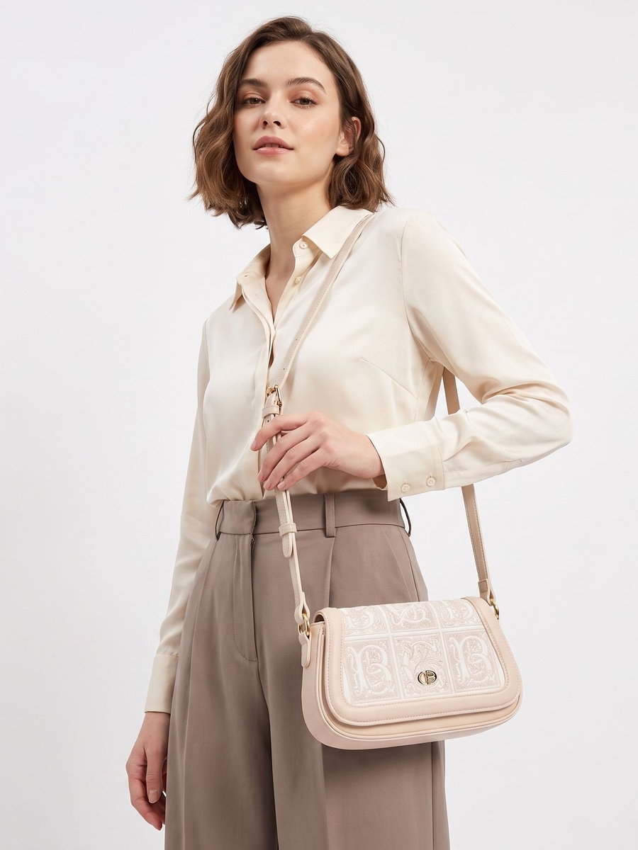 Embossed Shoulder Bag with Pouch