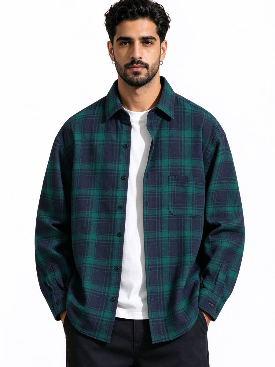 Green Checked Long Sleeves Regular Shirt