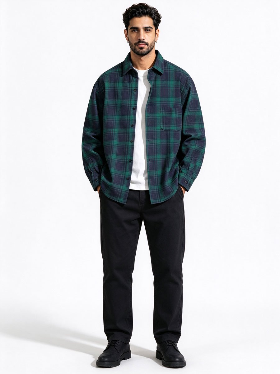 Green Checked Long Sleeves Regular Shirt