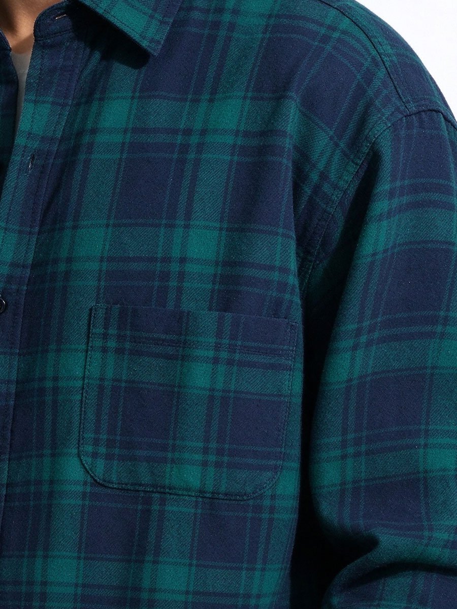 Green Checked Long Sleeves Regular Shirt