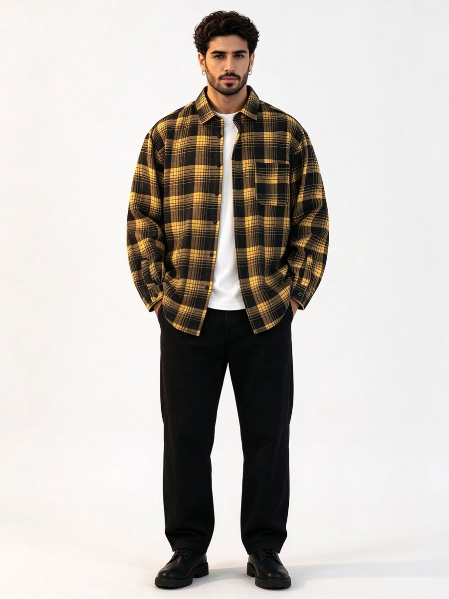 Yellow Checked Long Sleeves Regular Shirt