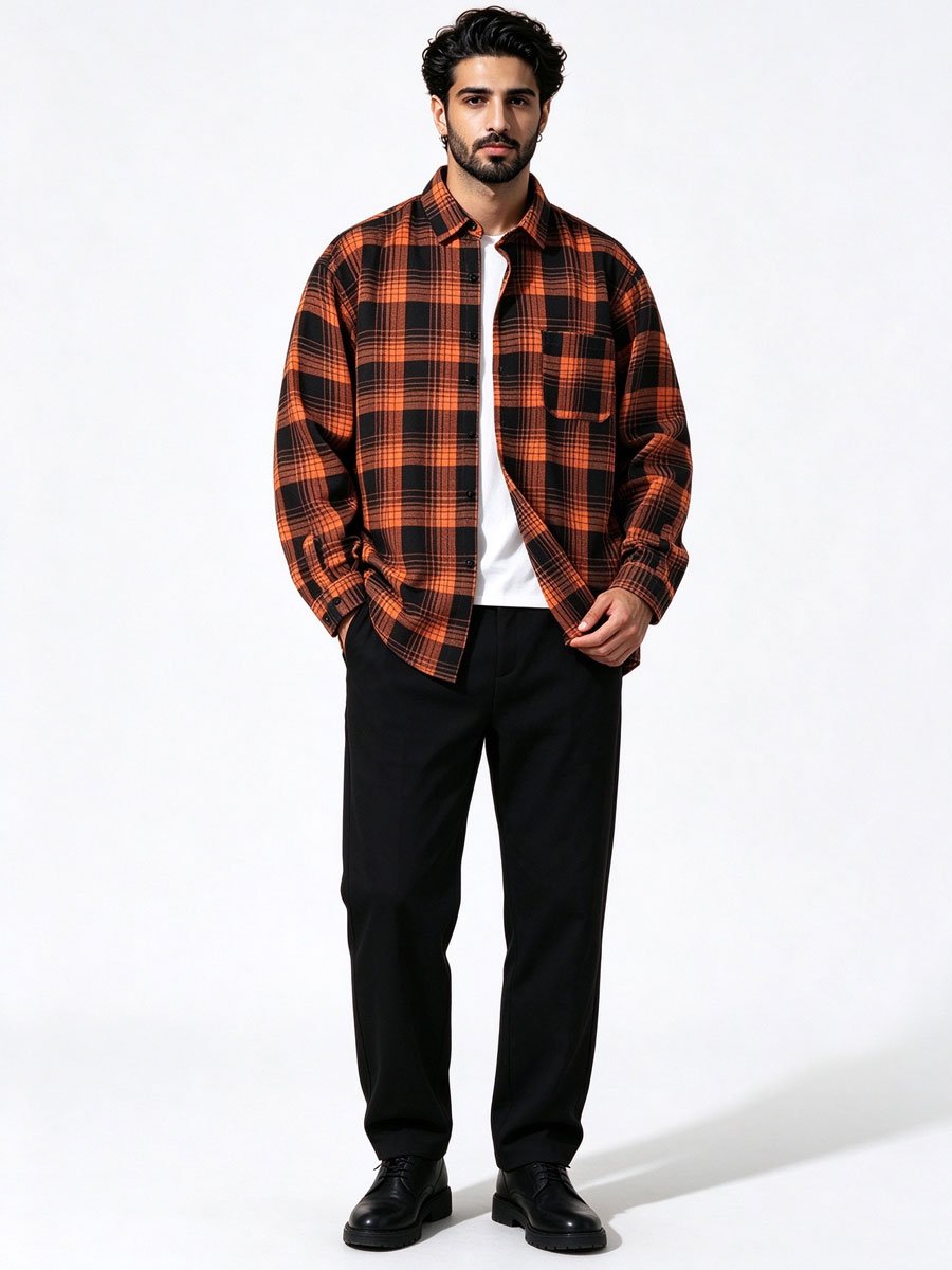 Orange Checked Long Sleeves Regular Shirt