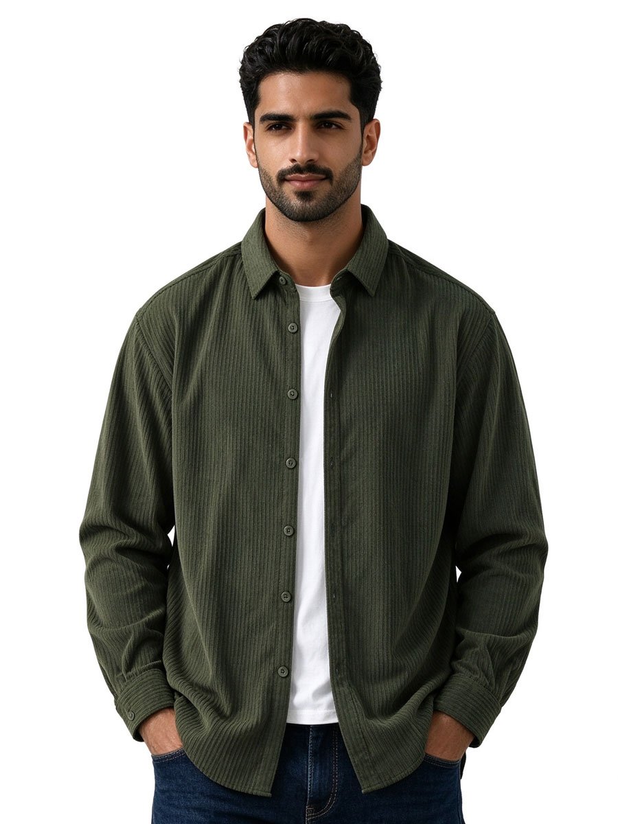 Green Texture Long Sleeves Regular Shirt
