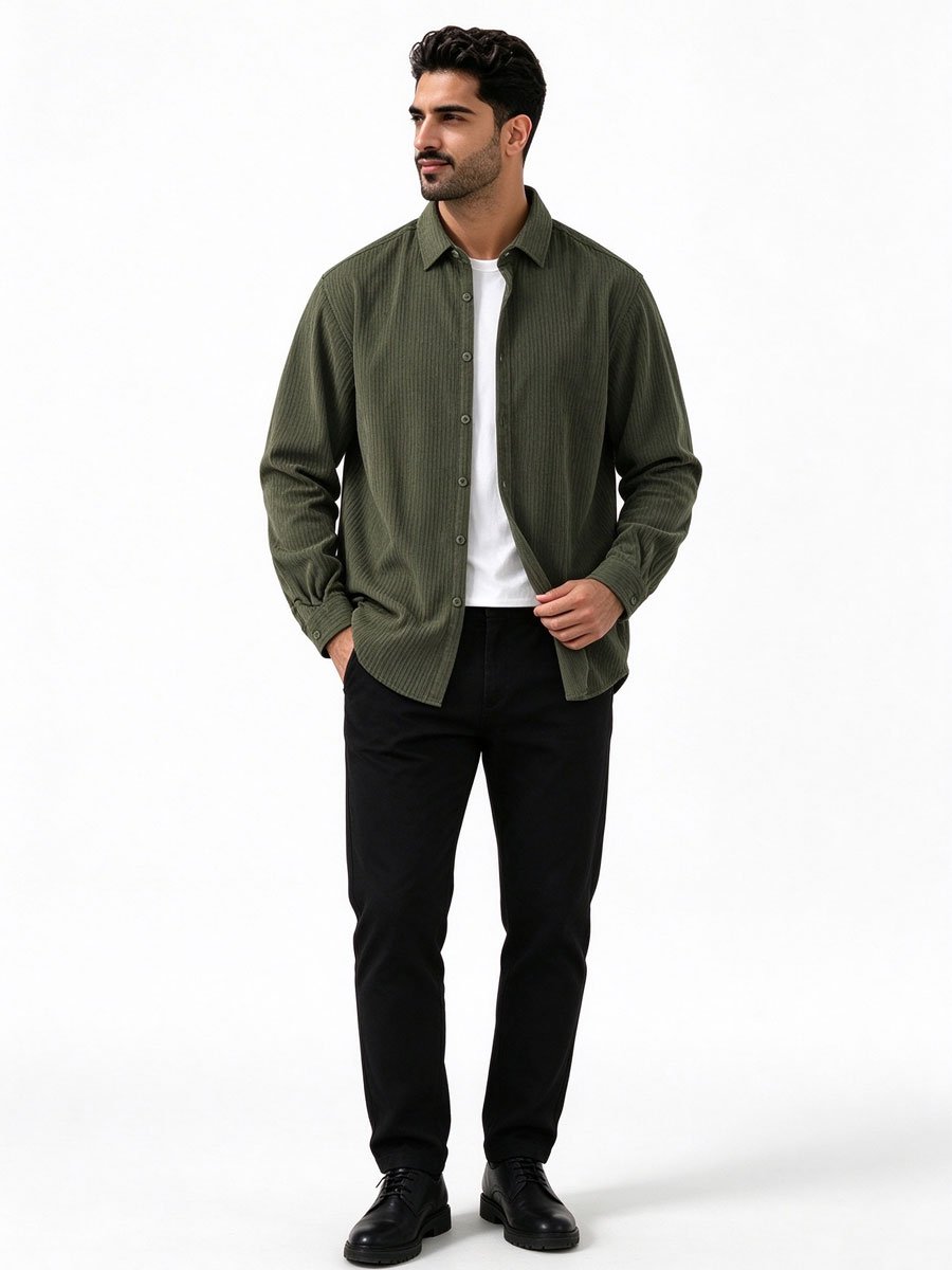 Green Texture Long Sleeves Regular Shirt